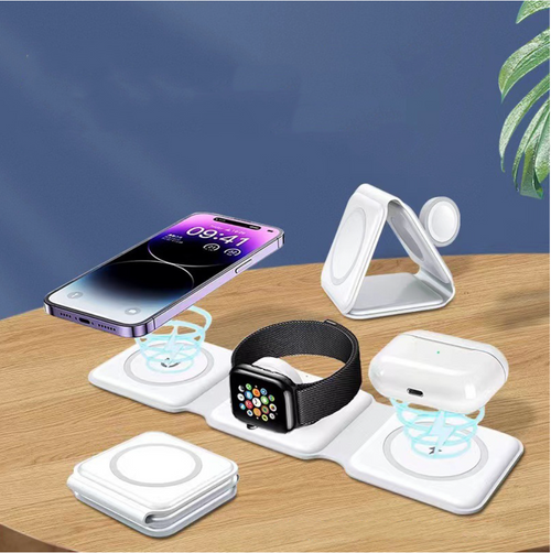 3 in 1 Foldable 15W Magnetic Wireless Charger Mat Pad for iPhone Apple Watch - White